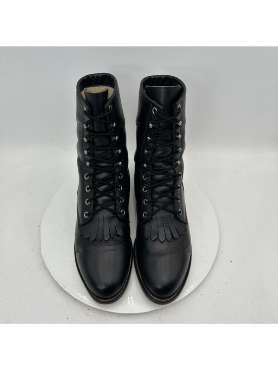 Justin Men Size 8E Black Leather Kiltie Fringe Lace Up Cowgirl Packer Boot main image 10